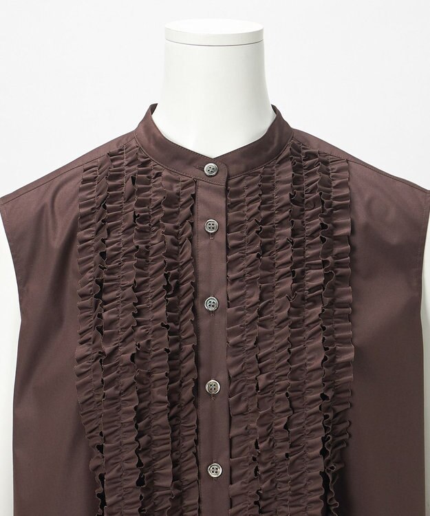 23区 【R(アール)】ルミナスコットン フロントフリル ワンピース ダークブラウン系