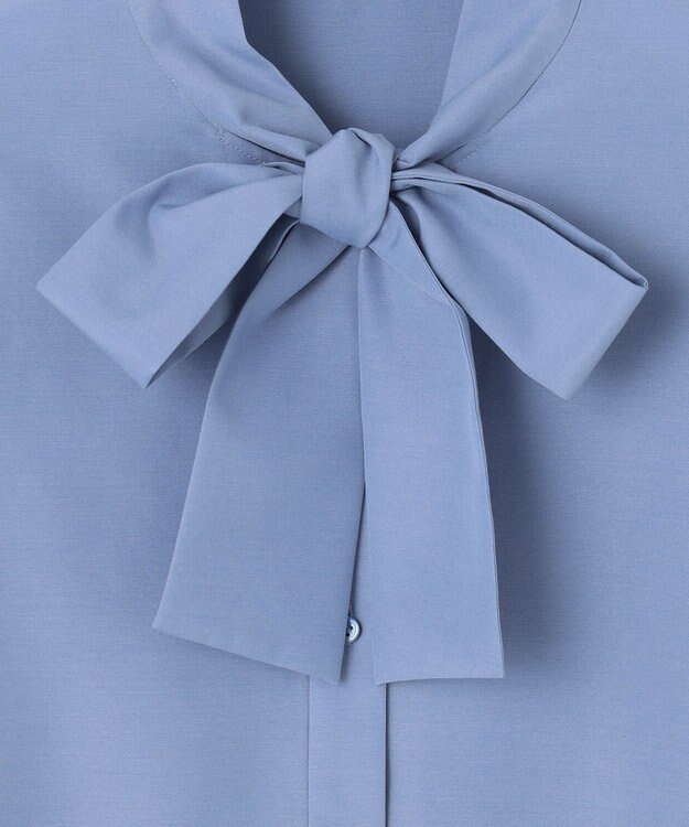 自由区 【洗える】ナチュラルタッチボウタイ ブラウス ライトブルー