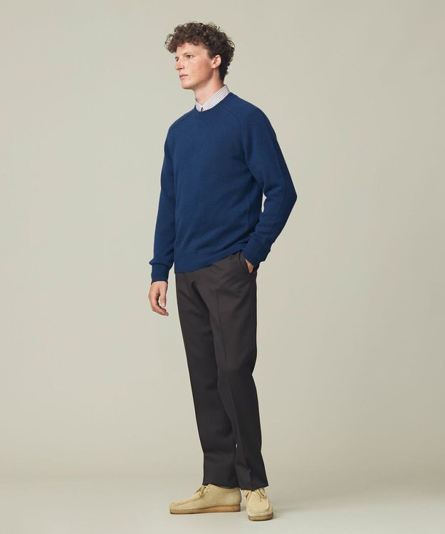 J.PRESS MEN カシミア サドルショルダー クルーネック ニット ブルー系