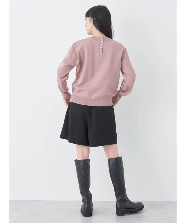 earth music&ecology バックボタンクルーネックニットプルオーバー Pink