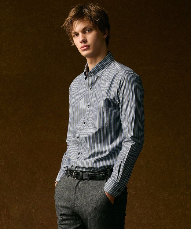 JOSEPH ABBOUD 【シルク×綿ブレンド】シルクコットンストライプ シャツ グレー系1