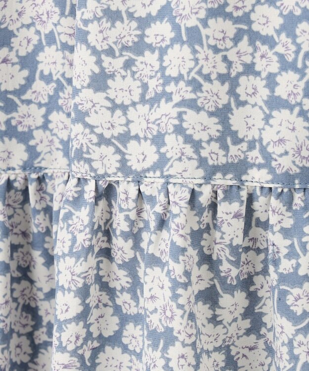 Feroux 【洗える】フラワープリントドロスト ワンピース スカイブルー系