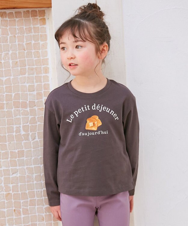 ANY KIDS アートモチーフ 長袖 Tシャツ チャコール×パン