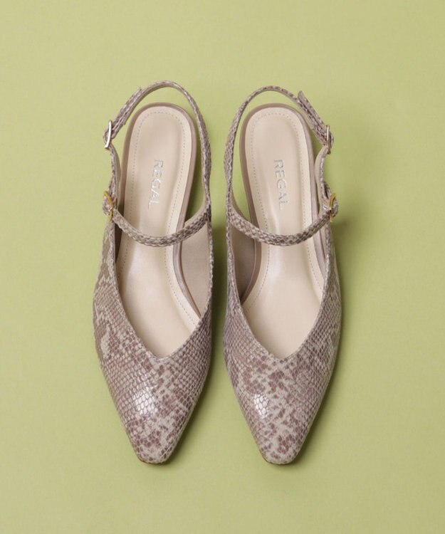 REGAL FOOT COMMUNITY 【リーガルレディース】F29R ストラップバックベルトパンプス フラットシューズ ベージュヘビ柄