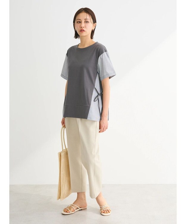 Green Parks 脇リボン５分袖布帛ドッキングプルオーバー Gray