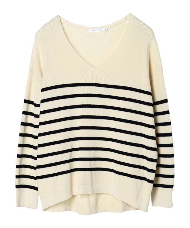 AMERICAN HOLIC Ｖネック片畦ニットプルオーバー Border