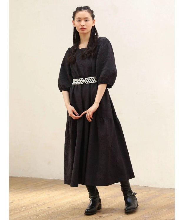 Green Parks ■ＥＳＣＡＲ　エンボスティアードワンピース Black