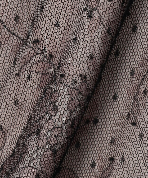 ANY SIS 【Lily Calin】バイカラードットチュール ドレス ローズグレー×ブラックレース