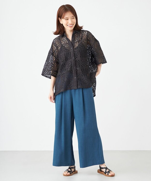 SHARE PARK LADIES オーバーサイズレースシャツ チャコール系