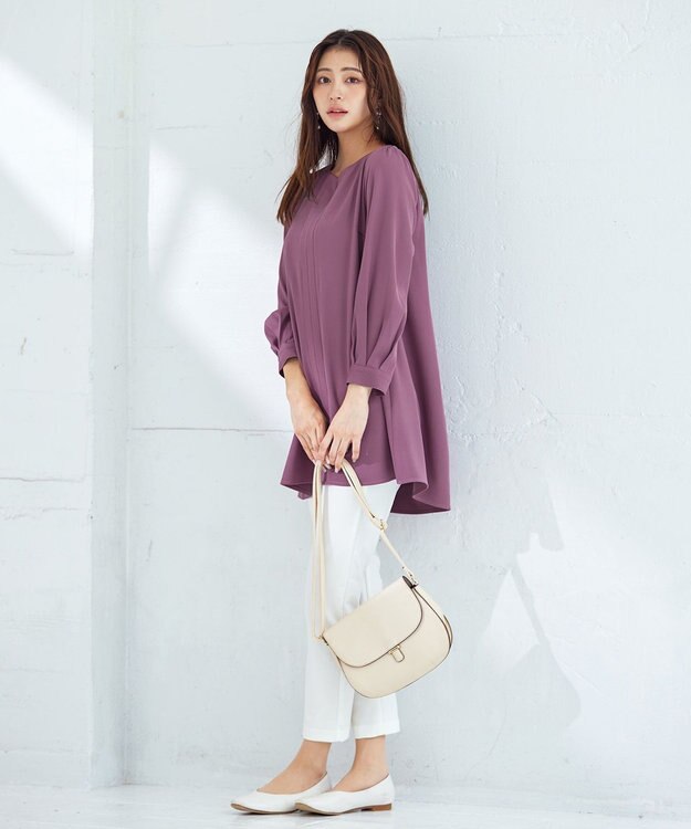 Tiaclasse 【洗える】キーネックバックフレアチュニックブラウス ピンク