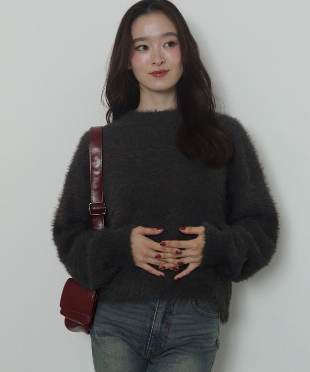 WEGO シャギーニットプルオーバー ブラック中濃色