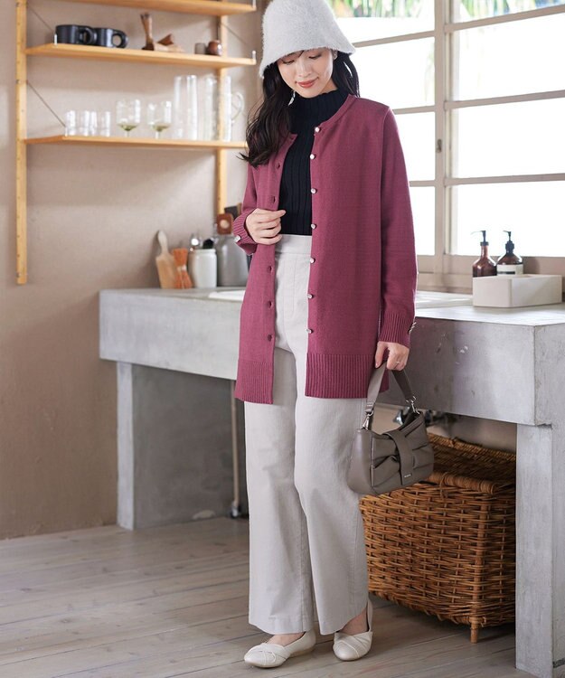 Tiaclasse 【洗える】きらボタンロングカーディガン ダスティピンク