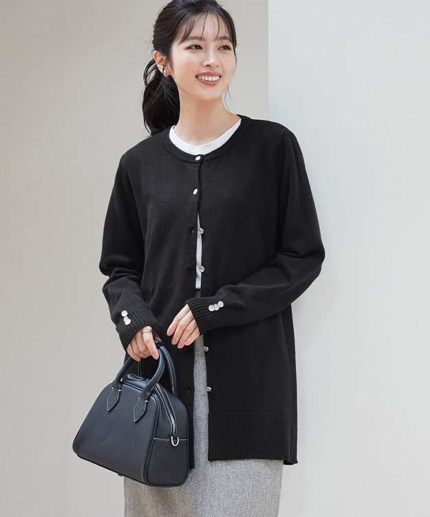 Tiaclasse 【洗える】きらボタンロングカーディガン ブラック