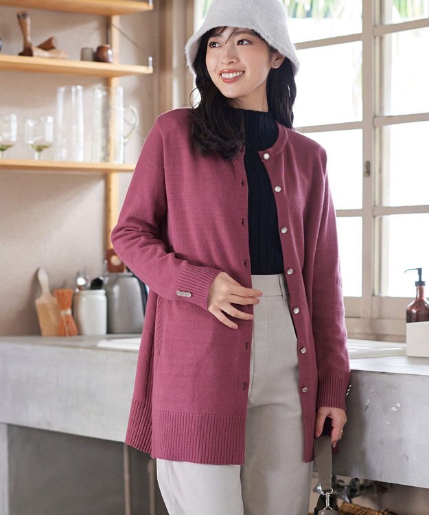 Tiaclasse 【洗える】きらボタンロングカーディガン ダスティピンク