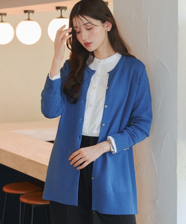Tiaclasse 【洗える】きらボタンロングカーディガン ブルー