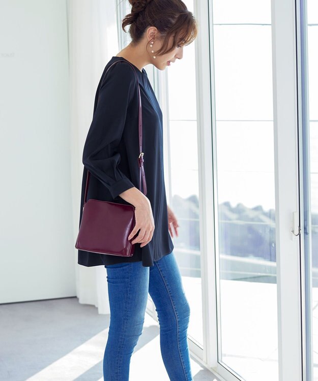 Tiaclasse 【洗える】キーネックバックフレアチュニックブラウス ダークネイビー