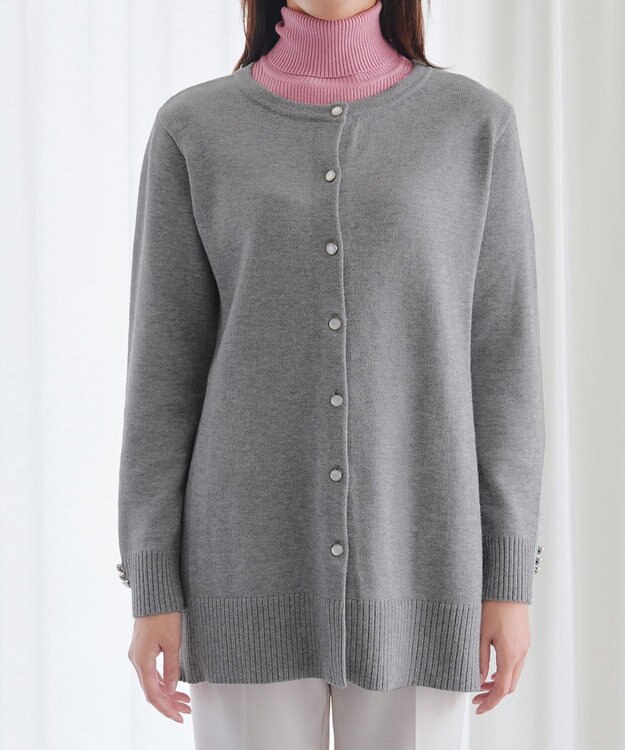 Tiaclasse 【洗える】きらボタンロングカーディガン チャコールグレー