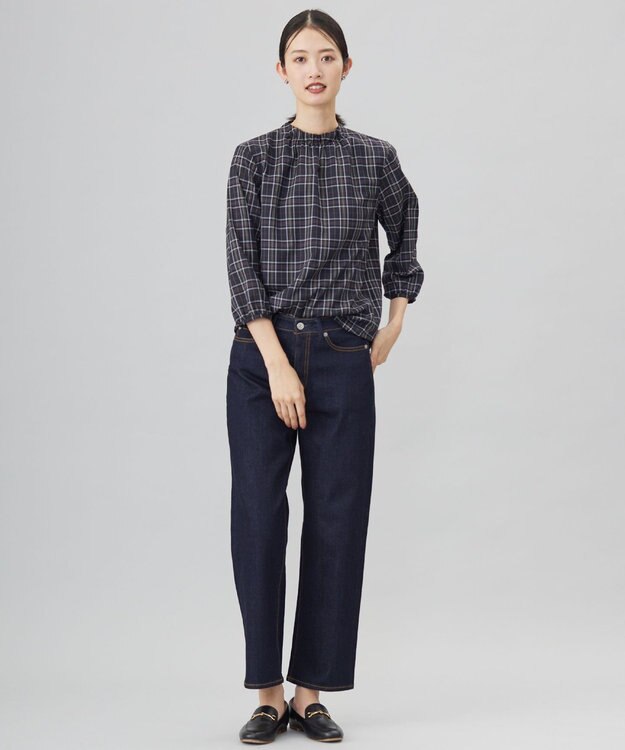 J.PRESS LADIES S 【洗える】BASIC STRETCH DENIM ボーイフィット パンツ ネイビー系