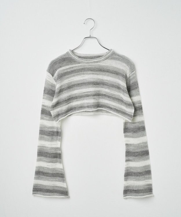 WEGO 段染めボーダーショートニット グレー