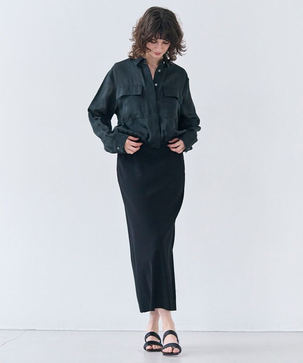 BEIGE， 【洗える・Precious 6月号掲載】PAULINE / ビックポケットドロストリネンブラウス Black