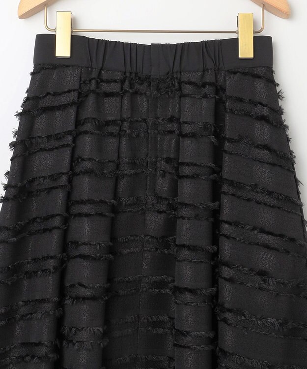 組曲 【WEB限定】ボーダーカットジャカード フレアスカート ブラック系
