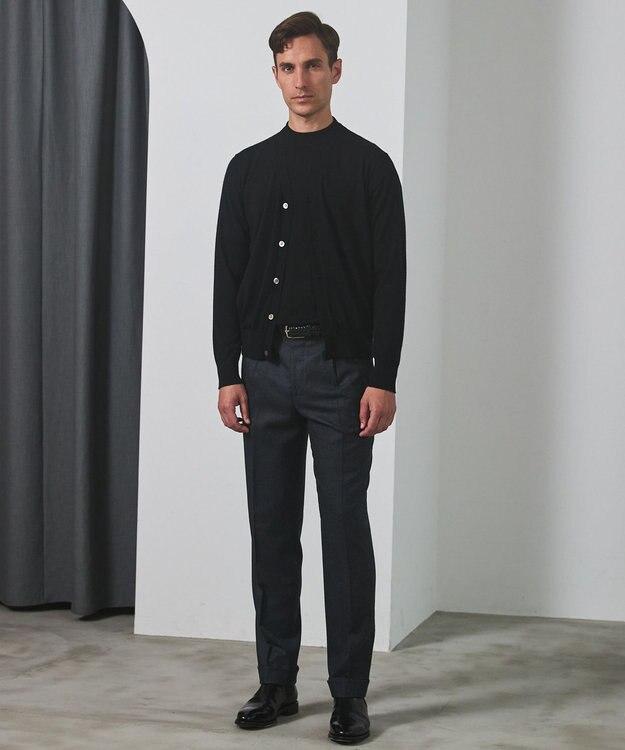 GOTAIRIKU 体温調整に【洗える/チクチクしにくい/ピリングしにくい】イタリア糸 ハイゲージ カーディガン_WOOL100% ブラック系