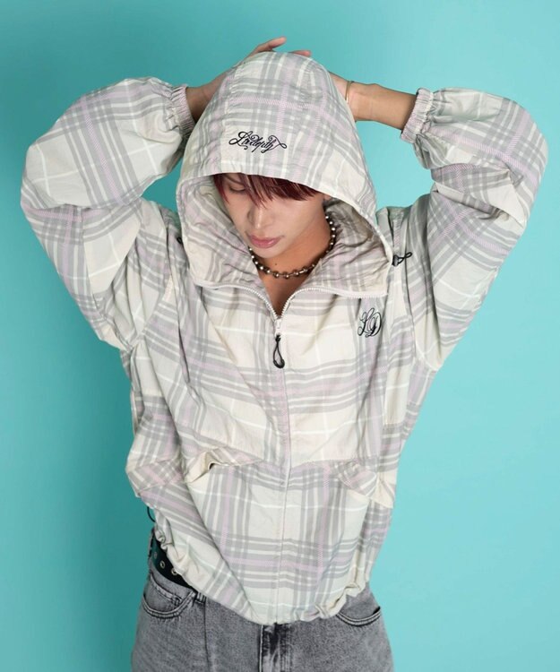 WEGO 【ユニセックス着用ITEM/MLサイズ展開】チェックロゴフードブルゾン ピンクソノタ