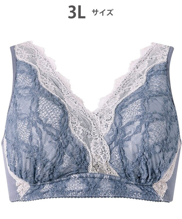 WACOAL 【ナイトアップブラ】 ノンワイヤー ナイトブラ 綿混 就寝時用 3Lまで対応 大きいサイズ レディース BXB168 /ワコール ブルー