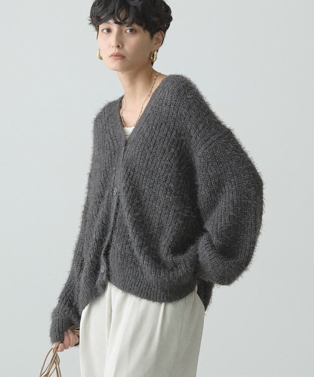 AMERICAN HOLIC Ｖネックシャギーニットカーディガン Charcoal Gray