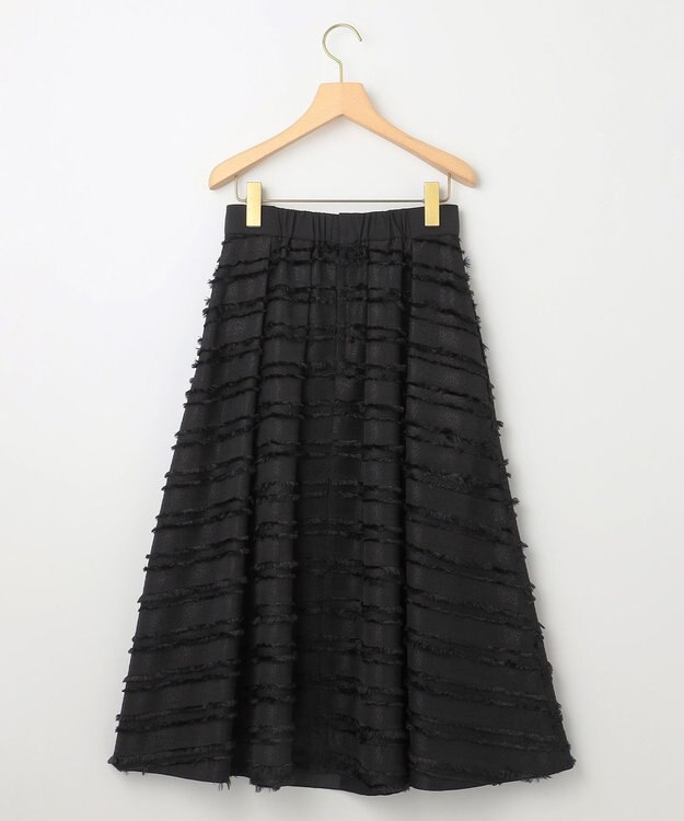 組曲 【WEB限定】ボーダーカットジャカード フレアスカート ブラック系