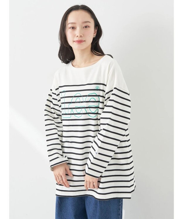 earth music&ecology Ｌｅｅ×ｅ．ｍ．ａ．ｅ　ＢＯＲＤＥＲ　Ｌ／Ｓ　ＴＥＥ Black