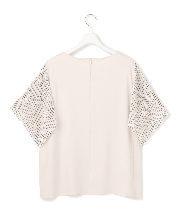 23区 L 【Lサイズ限定/洗える】スカーフプリントコンビ スリーブデザイン カットソー ベージュ×ブラック