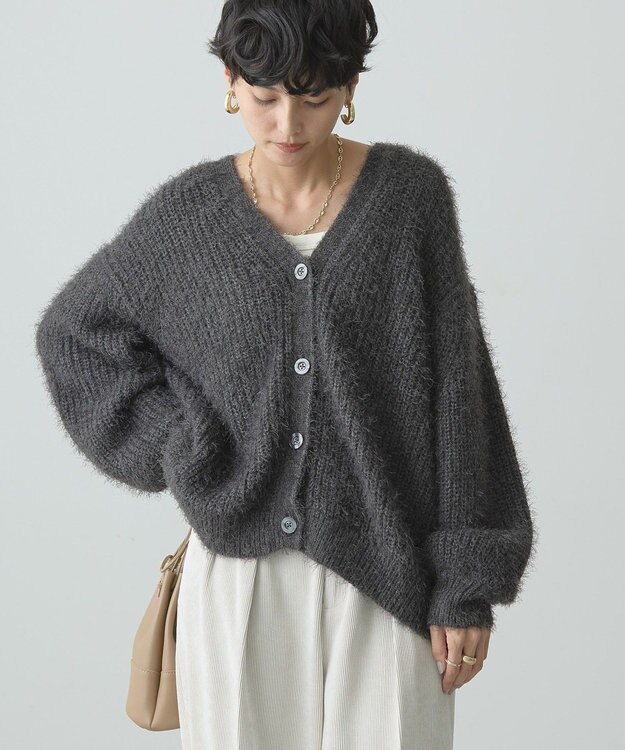 AMERICAN HOLIC Ｖネックシャギーニットカーディガン Charcoal Gray