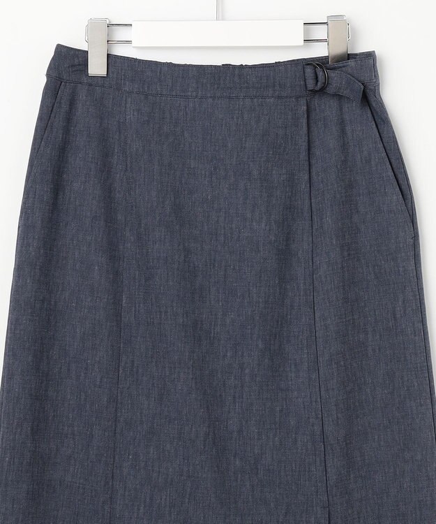 J.PRESS LADIES リネンバイオシャンブレー Aライン スカート ネイビー系