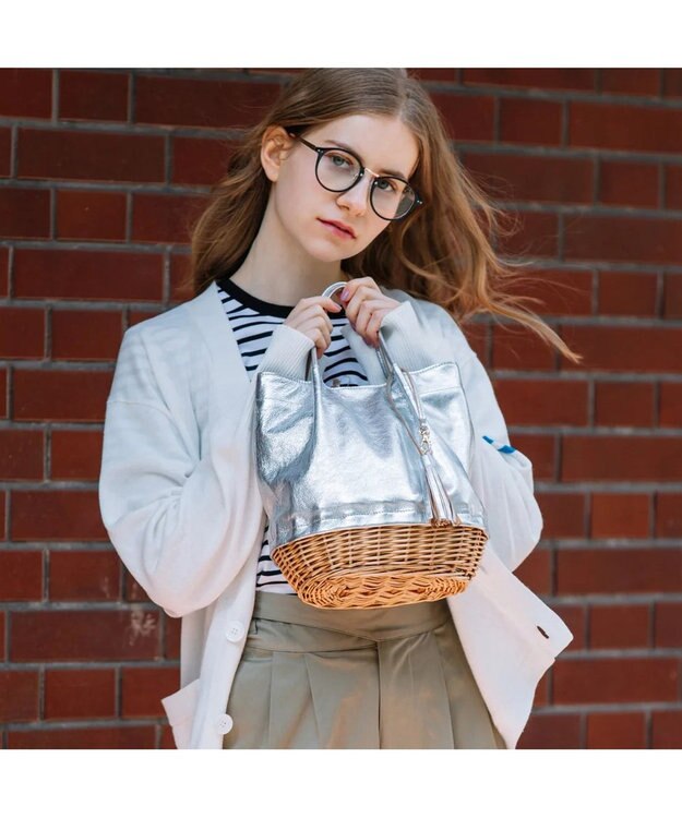 美品 perche 本革×ヤナギ底　2wayトートバッグ　オーク タッセル付き ロングセラー＞ペルケ perche 牛革×ヤナギ底2wayトートバッグ