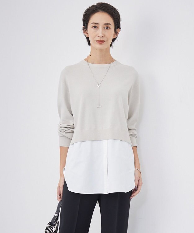 ICB L 【WEB&一部店舗限定カラーあり】クロスコンビ ニットプルオーバー トープ系