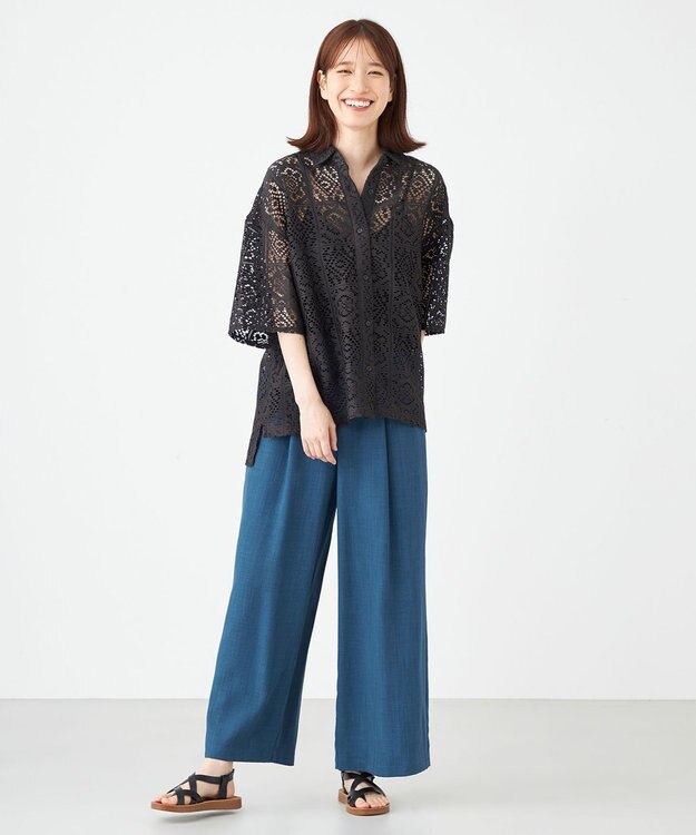 SHARE PARK LADIES オーバーサイズレースシャツ チャコール系