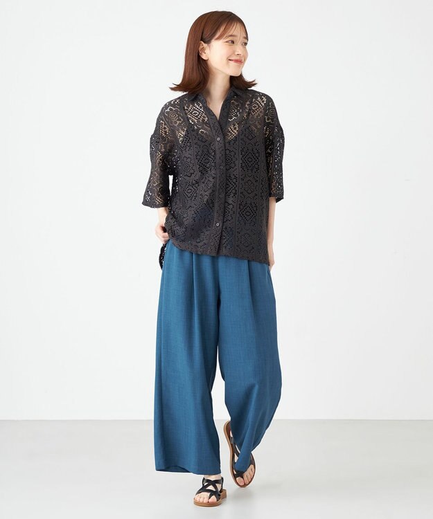 SHARE PARK LADIES オーバーサイズレースシャツ チャコール系