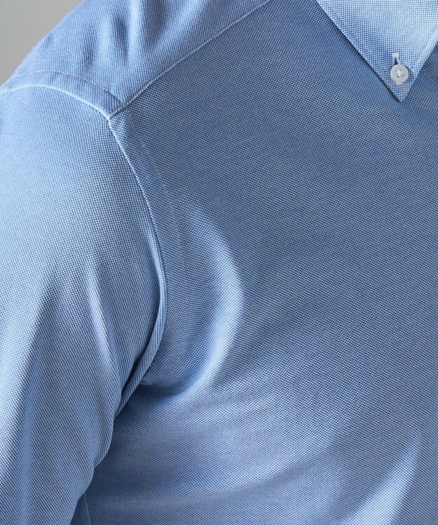 GOTAIRIKU 胸ポケット付にアップデート【吸水速乾/ストレッチ】クールマックス鹿の子 ビズシャツ_ボタンダウン サックスブルー系