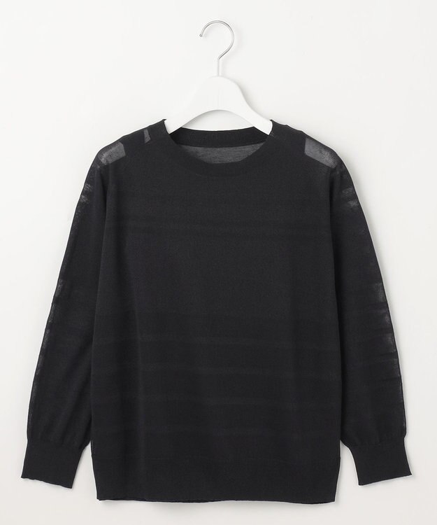 自由区 【ワコールコラボ】【洗える】シアーボーダー ニット ブラック