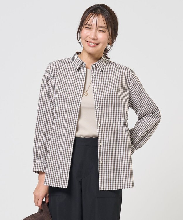 J.PRESS LADIES S 【WEB限定カラーあり】コンパクトエステネージュ シャーリング ブラウス ブラウンギンガム系