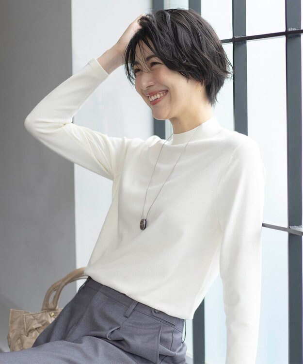 J.PRESS LADIES L 【洗える】PRINCE ハイネック ニット ホワイト系