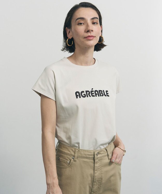 UNFILO L BEAUTY FORM-T cotton ロゴ フレンチスリーブ Tシャツ グレージュ