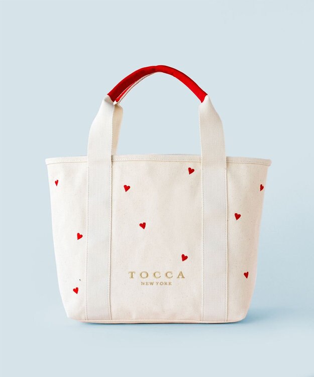 TOCCA 【大人百花コラボカラー有・WEB＆一部店舗限定】LUCKY SHOWER CANVASTOTE キャンバス トートバッグ オフ×ハート柄