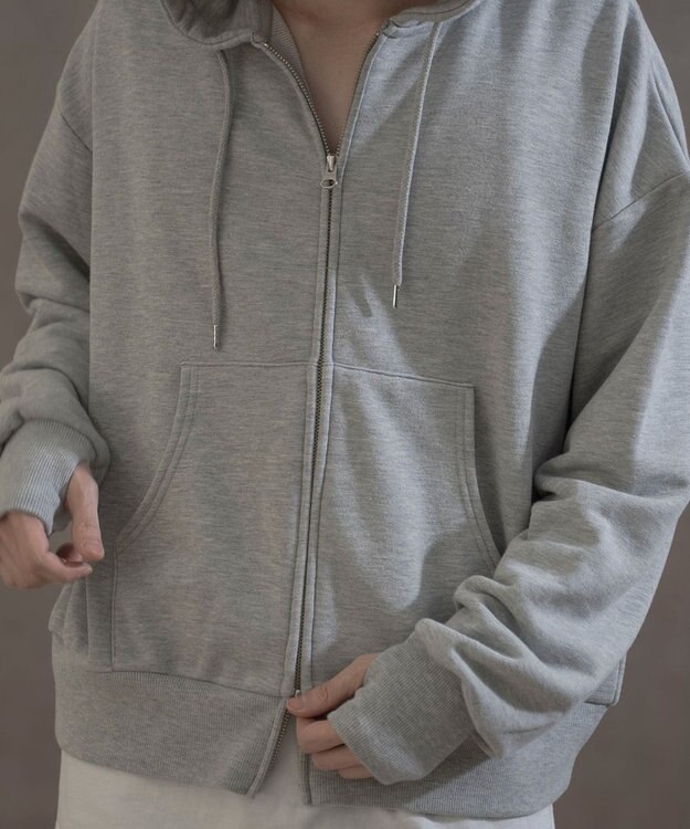 WEGO ショートダブルZIPパーカー 杢グレー