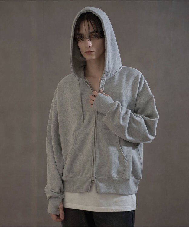 WEGO ショートダブルZIPパーカー 杢グレー