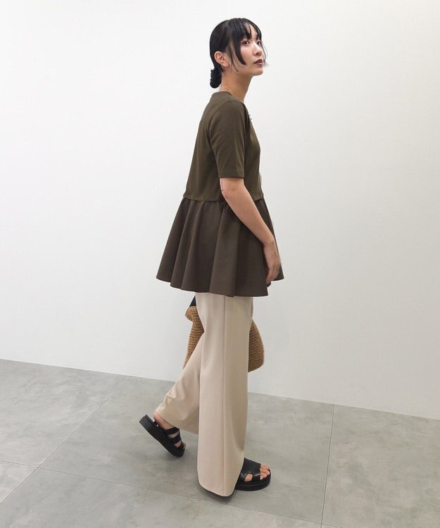 Green Parks 異素材ドッキングペプラムプルオーバー Brown