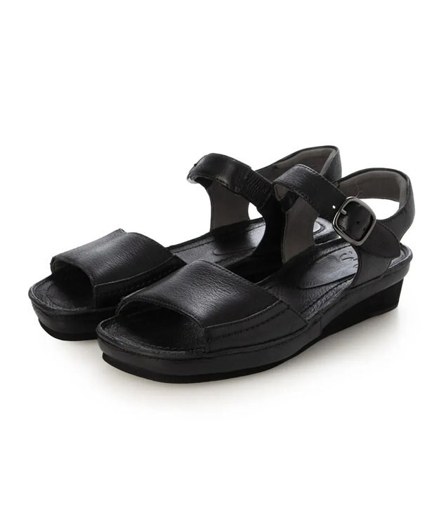 ing <ing>【WEB限定】【サスティナブル】ウエッジヒールレザーサンダル ブラック