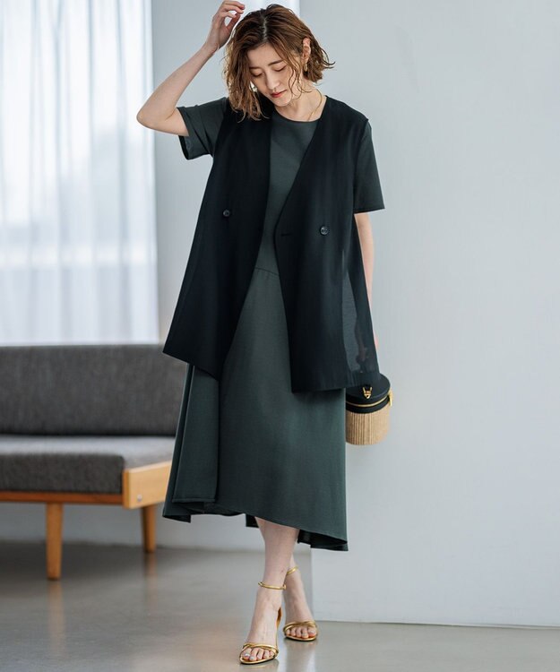 23区 L 【洗える】シアーマットクロス ジレ ブラック系