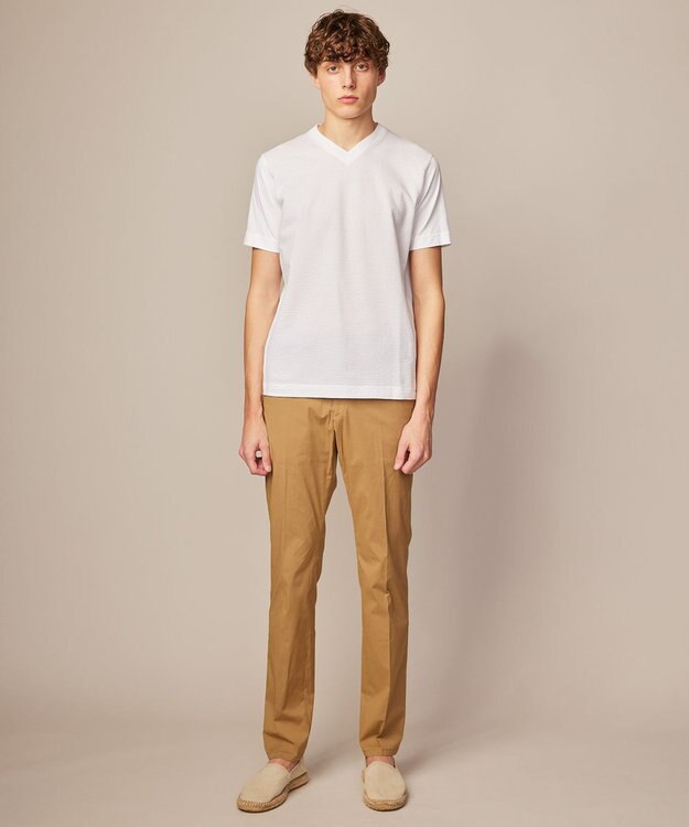 JOSEPH ABBOUD 【キングサイズ・オリジナルオーガニックコットン使用】JOE COTTONサッカー Vネック Tシャツ ホワイト系